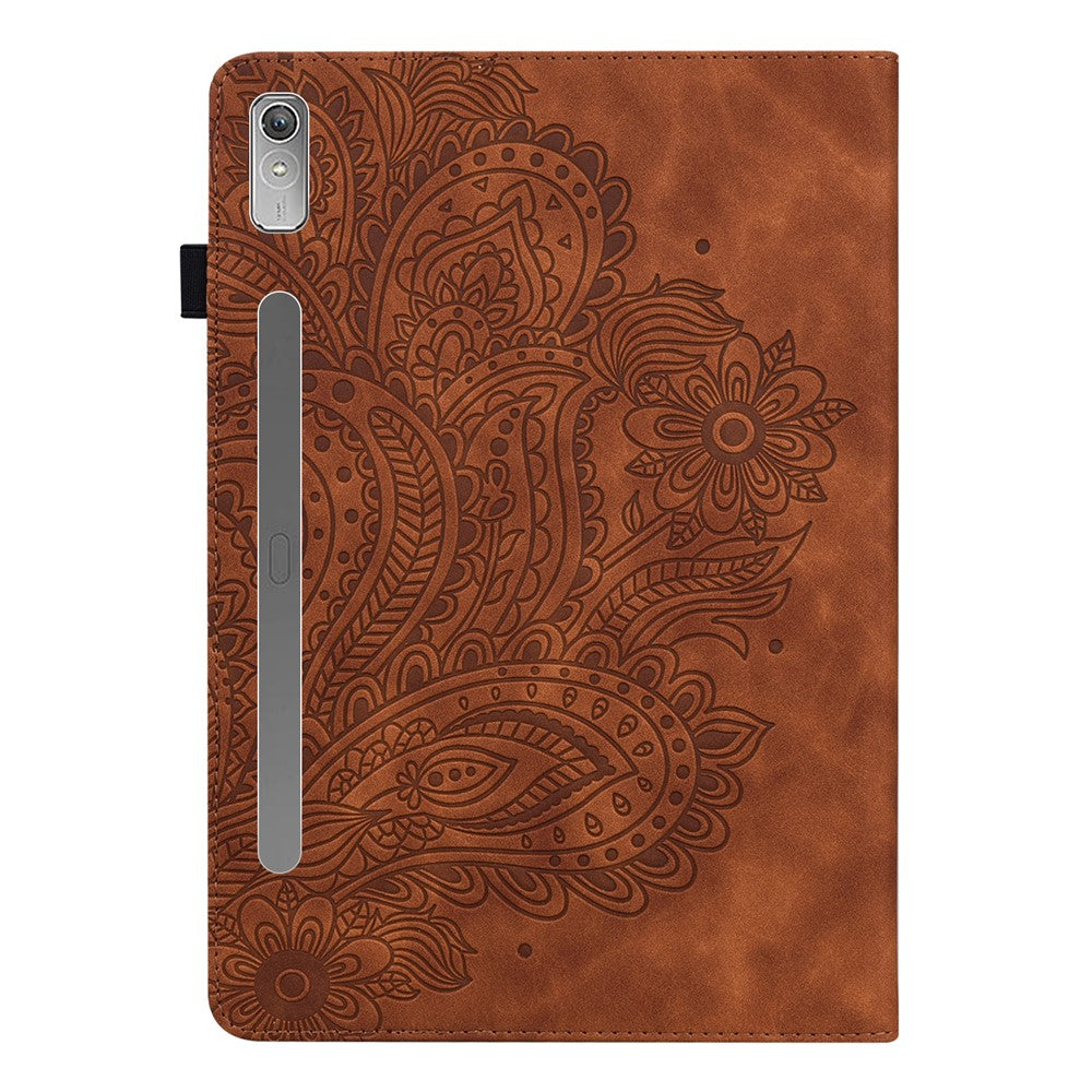 For Lenovo Tab P11 Pro Gen 2 PU Leather Stand Drop-proof Case Flower Imprinting Card Holder Tablet Cover - Brown