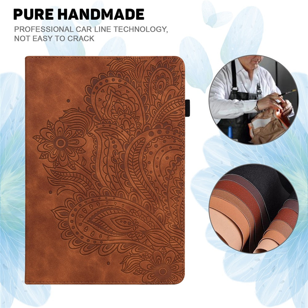 For Lenovo Tab P11 Pro Gen 2 PU Leather Stand Drop-proof Case Flower Imprinting Card Holder Tablet Cover - Brown