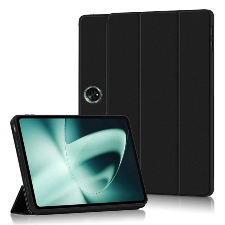 Tablet Case For OnePlus Pad Tri-fold Stand Drop-proof PU Leather Tablet Cover - Black