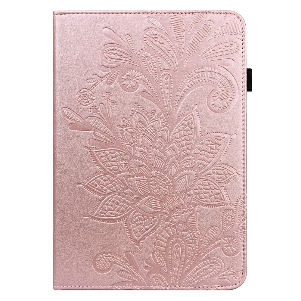 For Lenovo Tab M8 (4th Gen) 2024 TB-301XU / M8 (4th Gen) 2023 TB-300FU PU Leather Tablet Stand Case Flower Imprinting Wallet Tablet Cover - Rose Gold