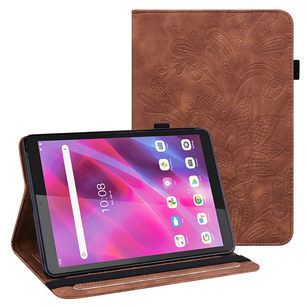 For Lenovo Tab M8 (4th Gen) 2024 TB-301XU / M8 (4th Gen) 2023 TB-300FU PU Leather Tablet Stand Case Flower Imprinting Wallet Tablet Cover - Brown