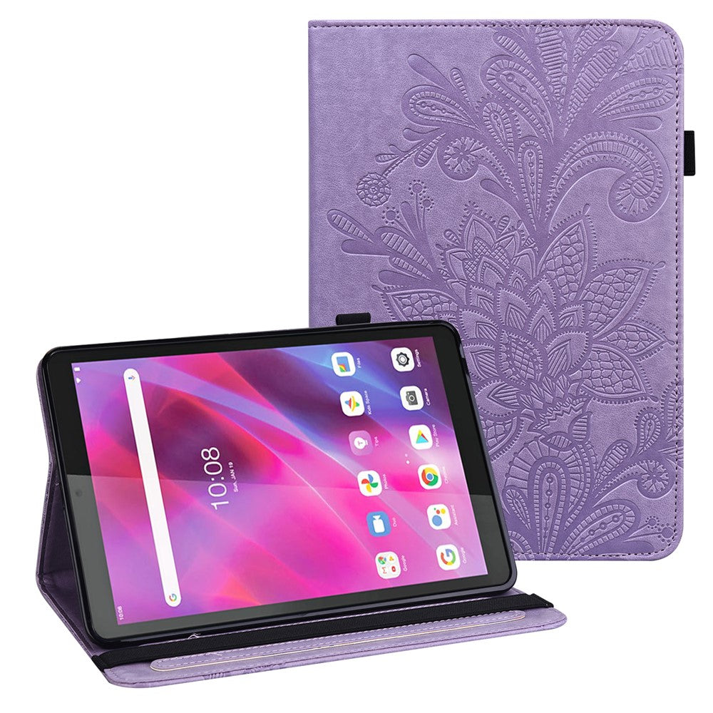 For Lenovo Tab M8 (4th Gen) 2024 TB-301XU / M8 (4th Gen) 2023 TB-300FU PU Leather Tablet Stand Case Flower Imprinting Wallet Tablet Cover - Purple