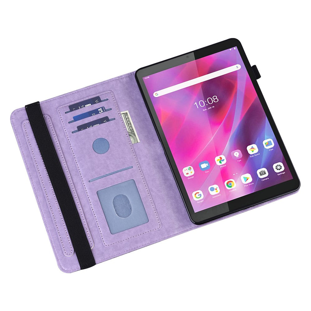 For Lenovo Tab M8 (4th Gen) 2024 TB-301XU / M8 (4th Gen) 2023 TB-300FU PU Leather Tablet Stand Case Flower Imprinting Wallet Tablet Cover - Purple