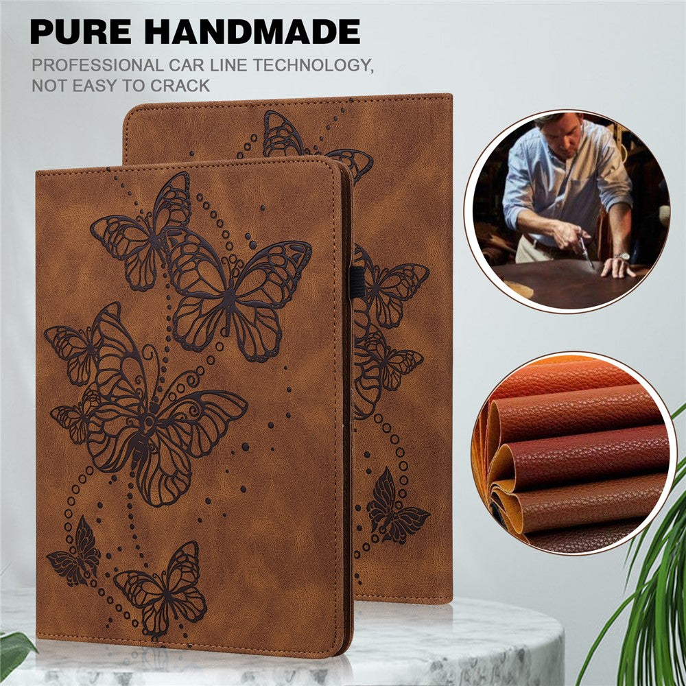 For Lenovo Tab M8 (4th Gen) 2024 TB-301XU / M8 (4th Gen) 2023 TB-300FU Leather Case Butterfly Imprinted Card Holder Stand Tablet Cover - Brown