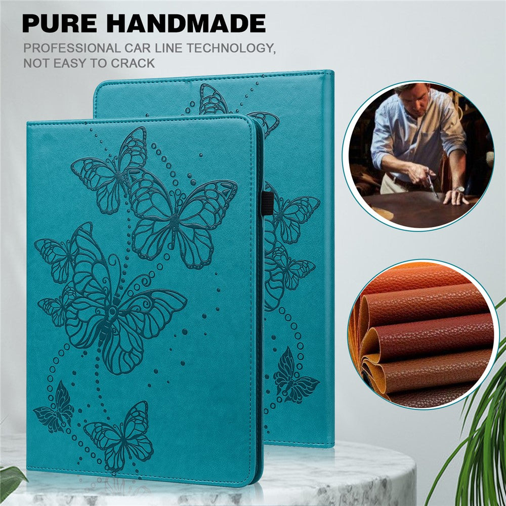 For Lenovo Tab M8 (4th Gen) 2024 TB-301XU / M8 (4th Gen) 2023 TB-300FU Leather Case Butterfly Imprinted Card Holder Stand Tablet Cover - Blue