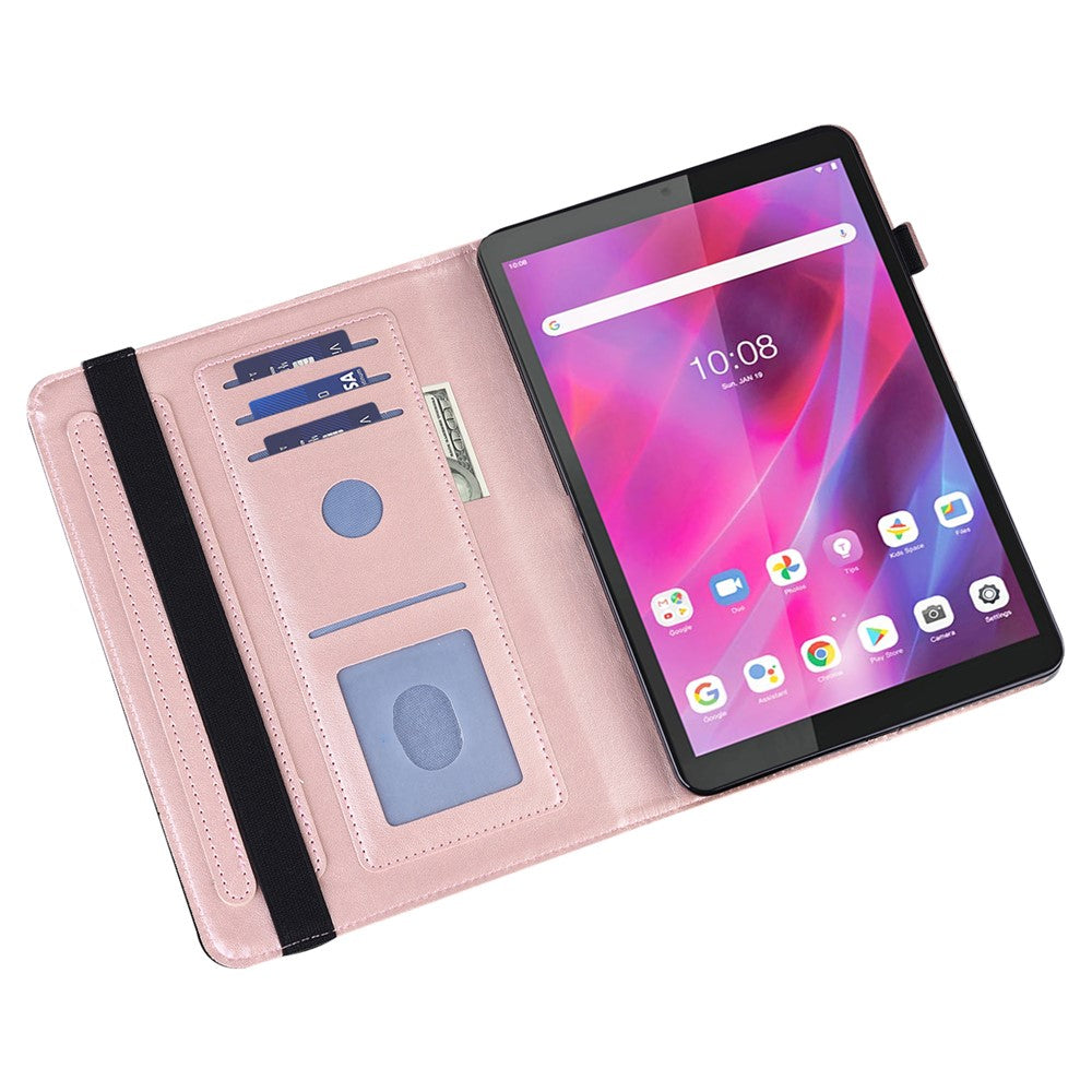 For Lenovo Tab M8 (4th Gen) 2024 TB-301XU / M8 (4th Gen) 2023 TB-300FU Leather Case Butterfly Imprinted Card Holder Stand Tablet Cover - Rose Gold