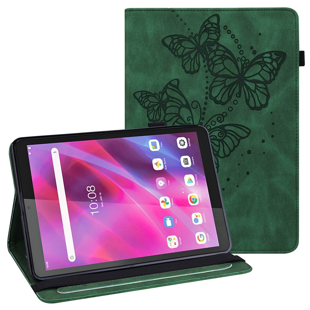 For Lenovo Tab M8 (4th Gen) 2024 TB-301XU / M8 (4th Gen) 2023 TB-300FU Leather Case Butterfly Imprinted Card Holder Stand Tablet Cover - Green