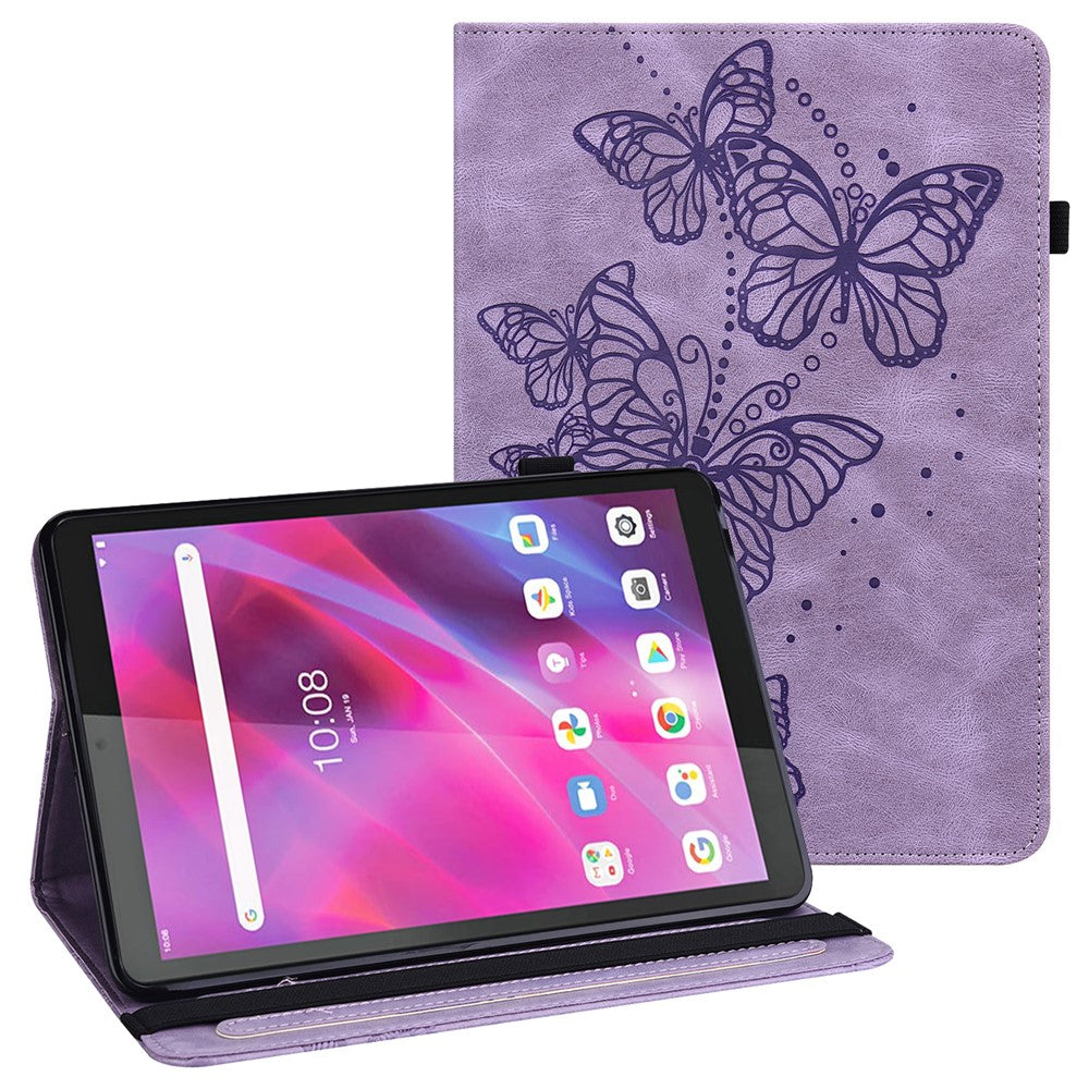 For Lenovo Tab M8 (4th Gen) 2024 TB-301XU / M8 (4th Gen) 2023 TB-300FU Leather Case Butterfly Imprinted Card Holder Stand Tablet Cover - Purple