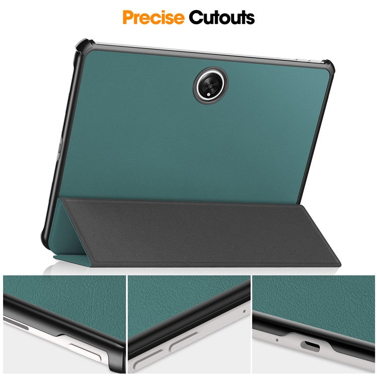 For OnePlus Pad Tri-fold Stand Tablet Case Auto Wake / Sleep Tablet Leather Cover - Blackish Green