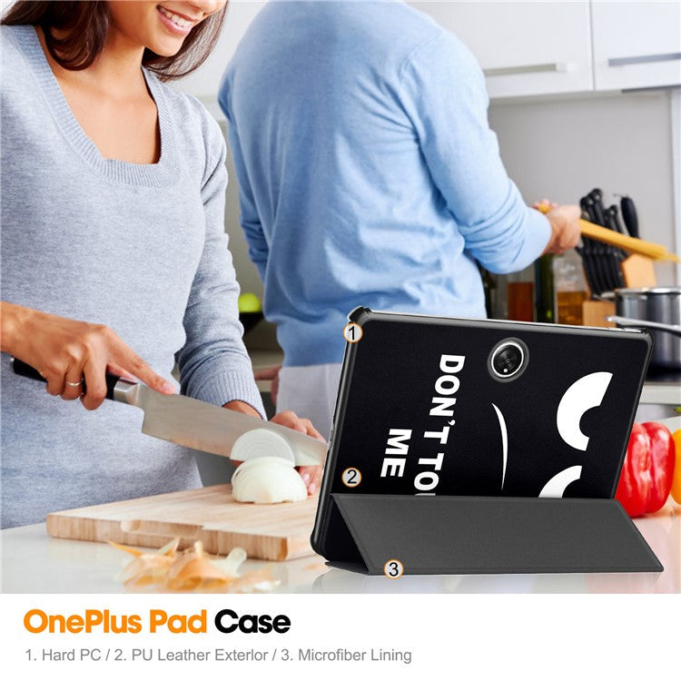 Pattern Printing Tablet Case for OnePlus Pad PU Leather Tri-fold Stand Anti-drop Tablet Cover - Don't Touch Me