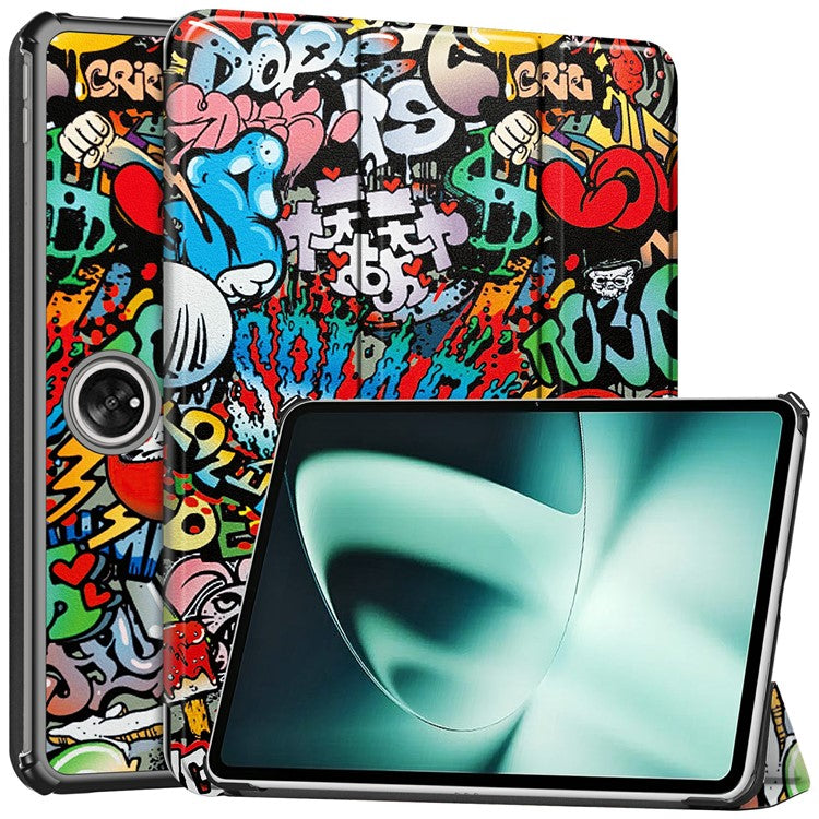 Pattern Printing Tablet Case for OnePlus Pad PU Leather Tri-fold Stand Anti-drop Tablet Cover - Graffiti