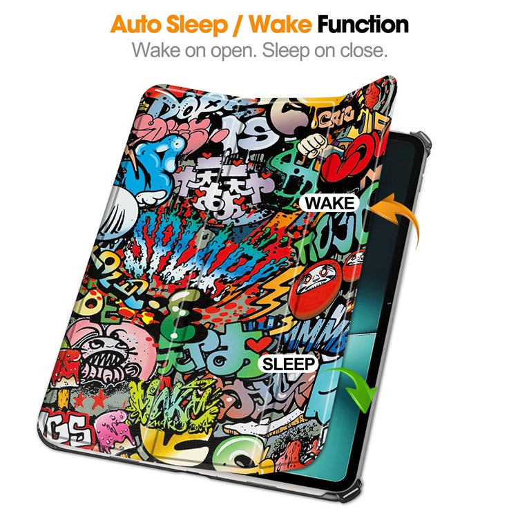 Pattern Printing Tablet Case for OnePlus Pad PU Leather Tri-fold Stand Anti-drop Tablet Cover - Graffiti