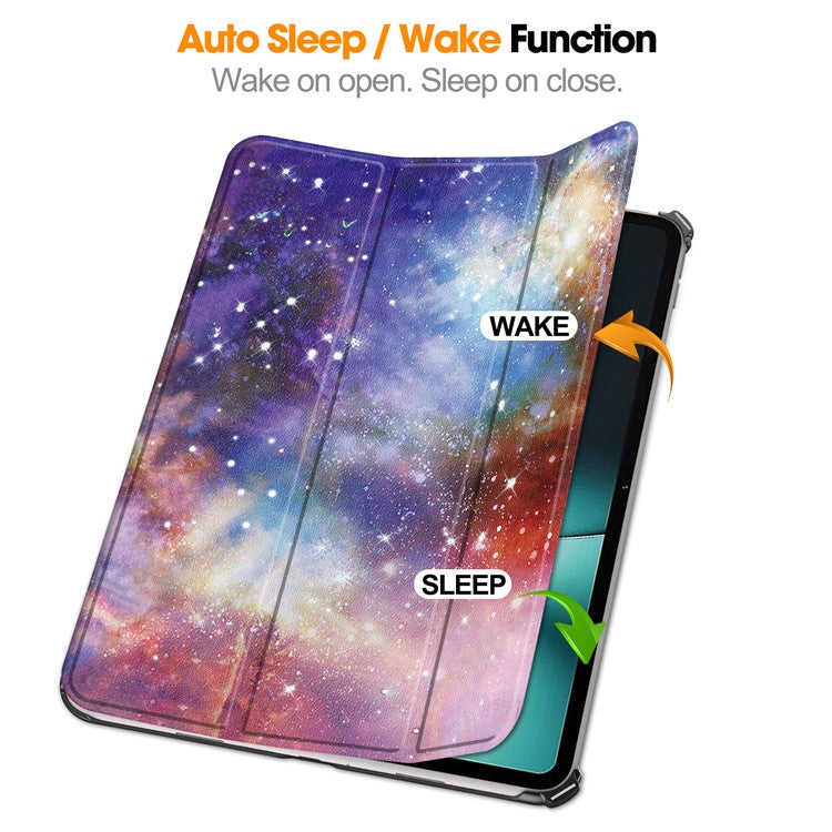 Pattern Printing Tablet Case for OnePlus Pad PU Leather Tri-fold Stand Anti-drop Tablet Cover - Starry Sky