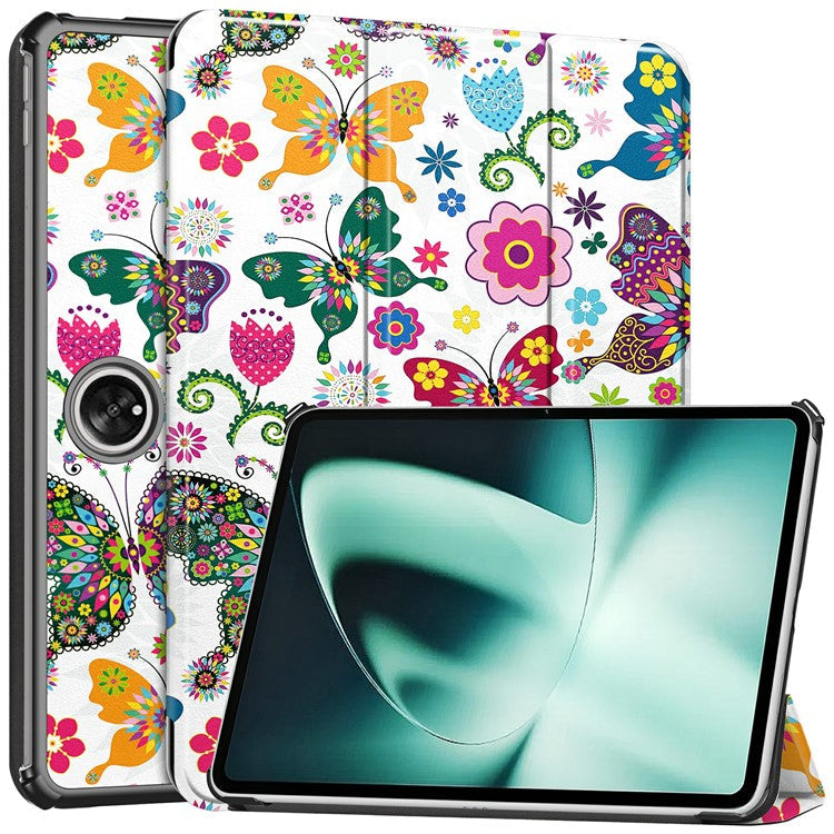Pattern Printing Tablet Case for OnePlus Pad PU Leather Tri-fold Stand Anti-drop Tablet Cover - Colorful Butterflies