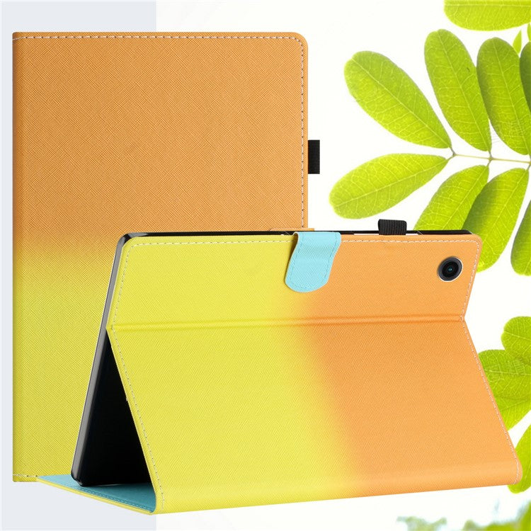 For Huawei Enjoy Tablet 2 / MatePad T 10 / T 10S / Honor Pad 6 10.1-inch / Pad X6 9.7 inch Stitching Lines Gradient Leather Tablet Stand Case - Orange / Yellow