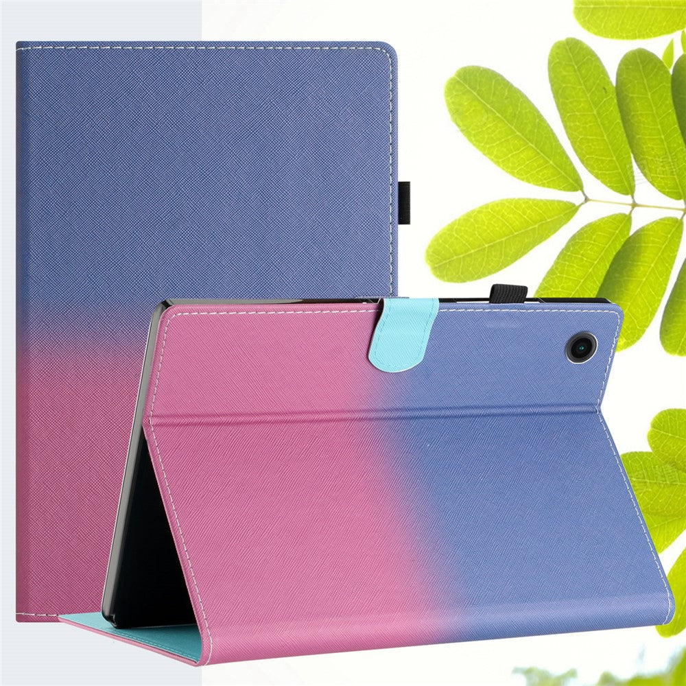 For Lenovo Tab M10 Plus TB-X606F Gradient PU Leather Card Holder Tablet Cover Flip Stand Anti-drop Case - Blue / Rose