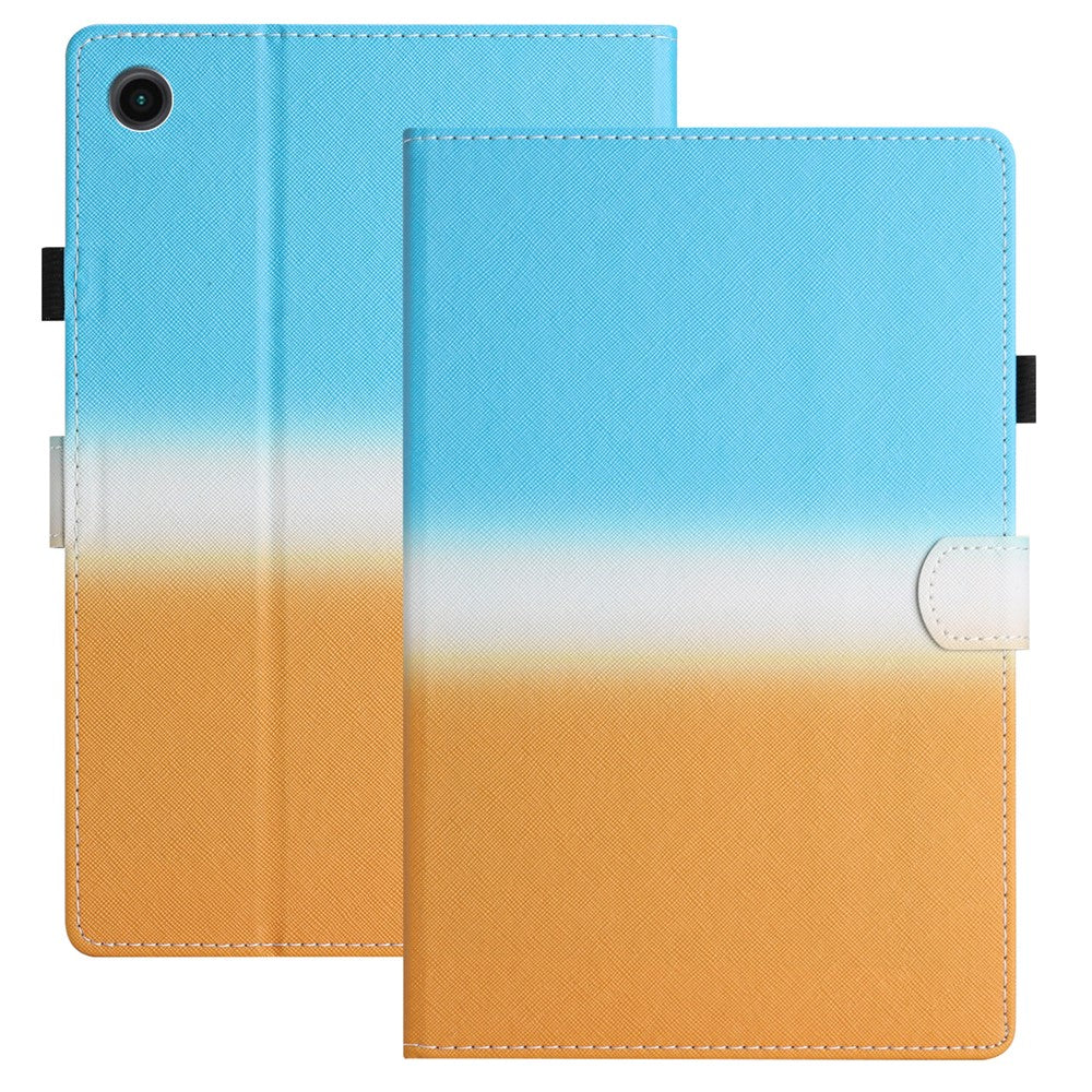 For Lenovo Tab M10 Plus TB-X606F Gradient PU Leather Card Holder Tablet Cover Flip Stand Anti-drop Case - Blue / Orange