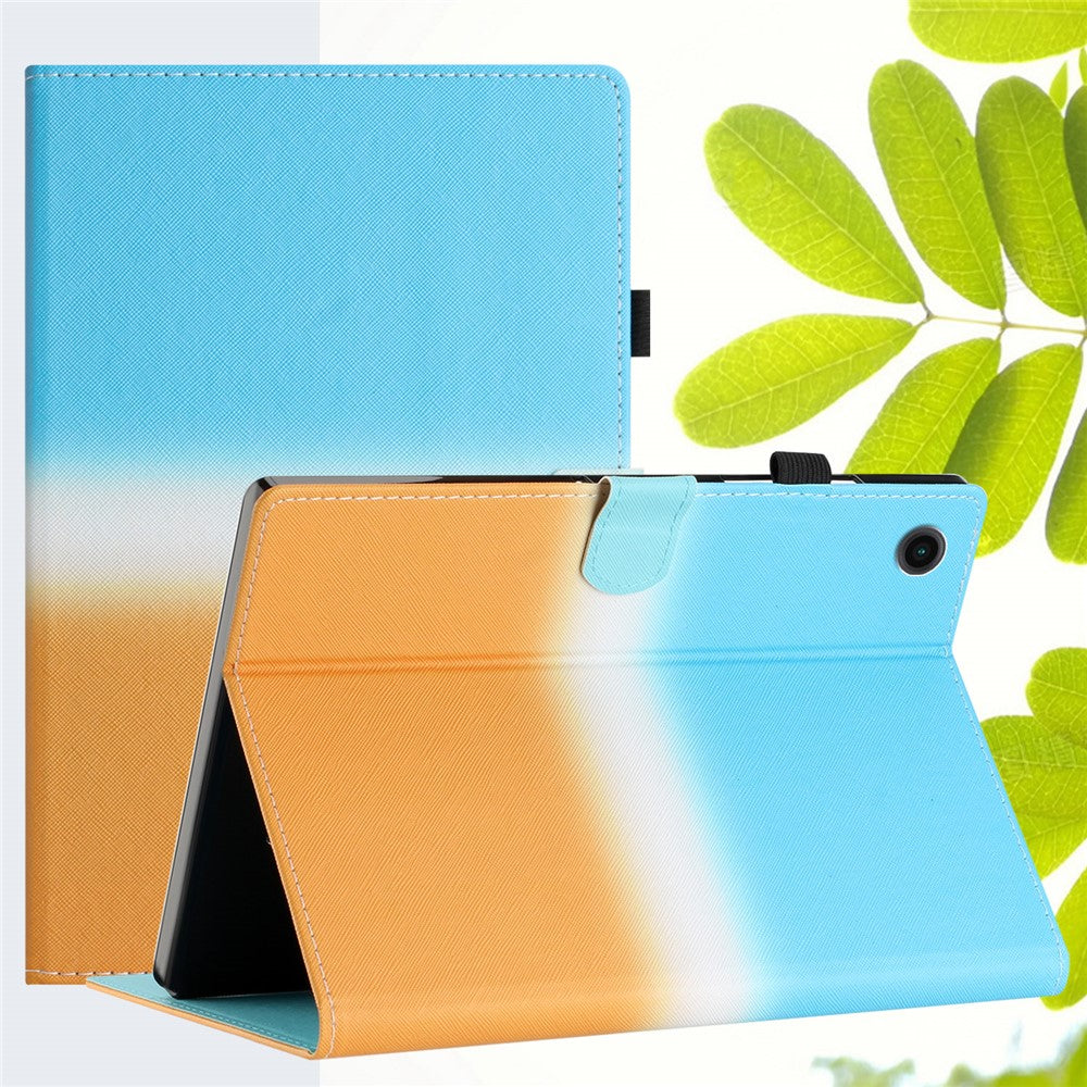 For Lenovo Tab M10 Plus TB-X606F Gradient PU Leather Card Holder Tablet Cover Flip Stand Anti-drop Case - Blue / Orange