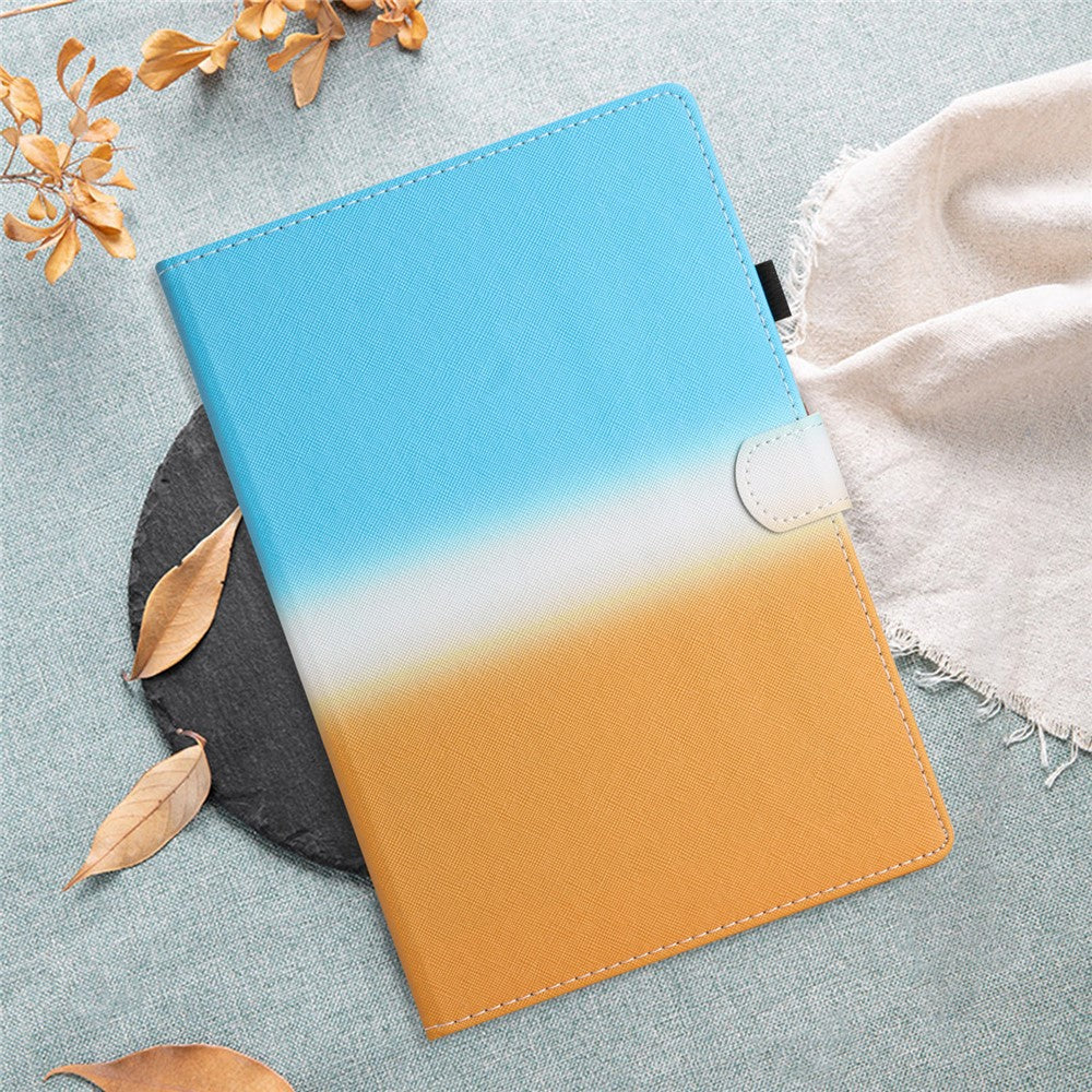 For Lenovo Tab M10 Plus TB-X606F Gradient PU Leather Card Holder Tablet Cover Flip Stand Anti-drop Case - Blue / Orange