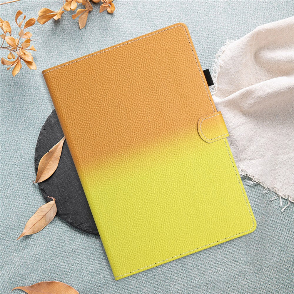 For Lenovo Tab M10 Plus TB-X606F Gradient PU Leather Card Holder Tablet Cover Flip Stand Anti-drop Case - Orange / Yellow
