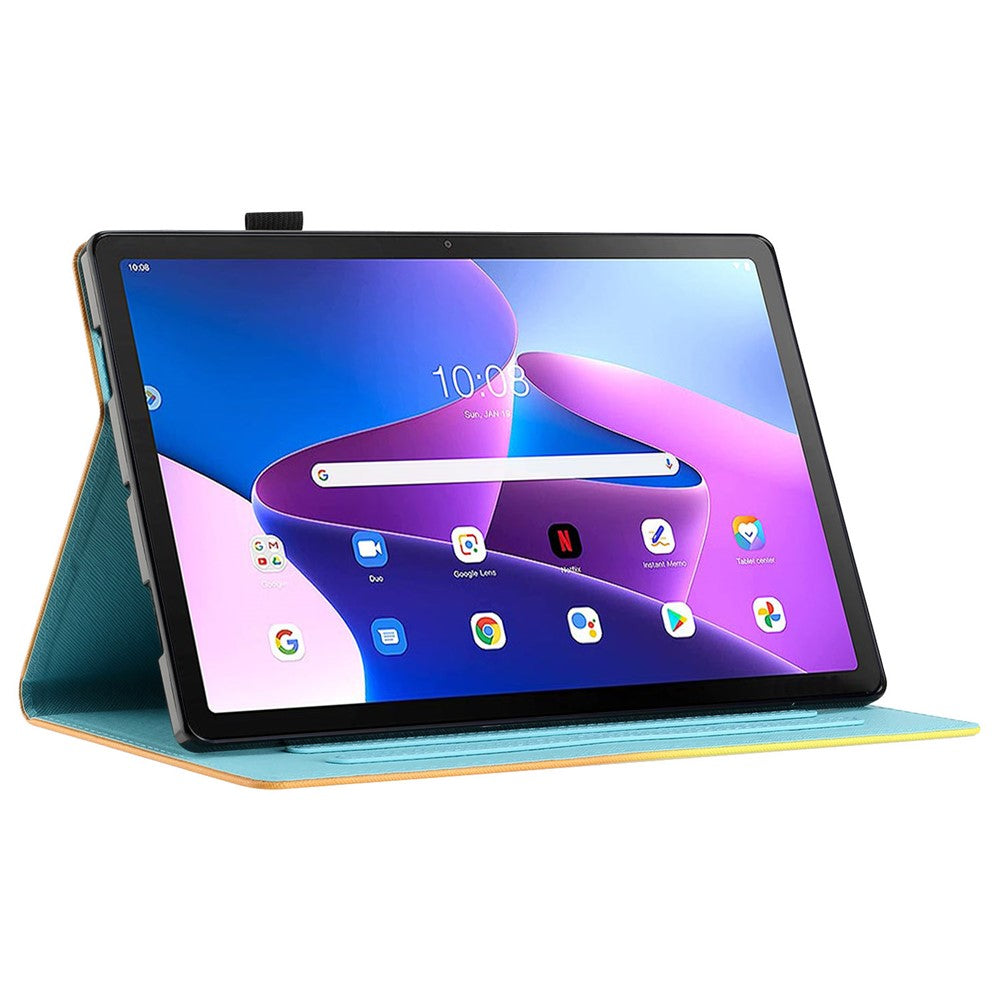 For Lenovo Tab M10 Plus TB-X606F Gradient PU Leather Card Holder Tablet Cover Flip Stand Anti-drop Case - Green / Blue