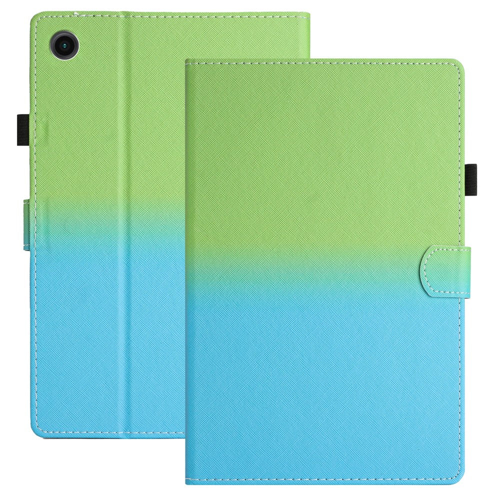 For Lenovo Tab M10 Plus (3rd Gen) / Xiaoxin Pad 2022 10.6 inch Gradient Color Leather Tablet Stand Case Stitching Lines Cover - Green / Blue