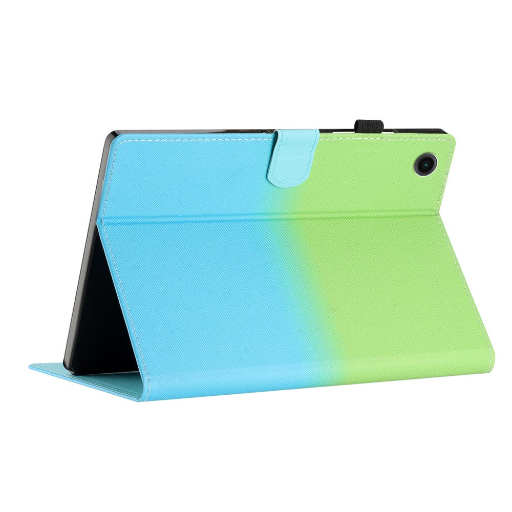 For Lenovo Tab M10 Plus (3rd Gen) / Xiaoxin Pad 2022 10.6 inch Gradient Color Leather Tablet Stand Case Stitching Lines Cover - Green / Blue