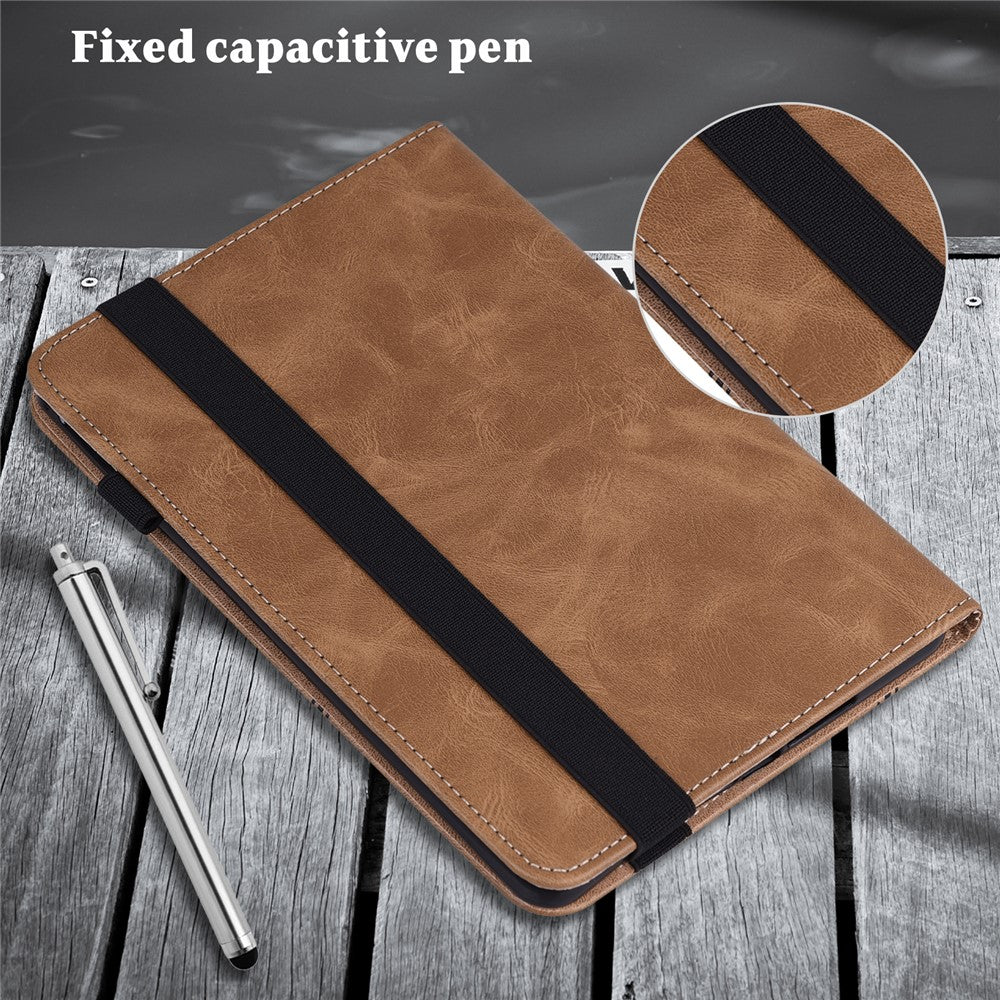 Flip Book Stand Cover for Lenovo Tab M9 , PU Leather Line Imprinted Tablet Case with Card Slots - Brown