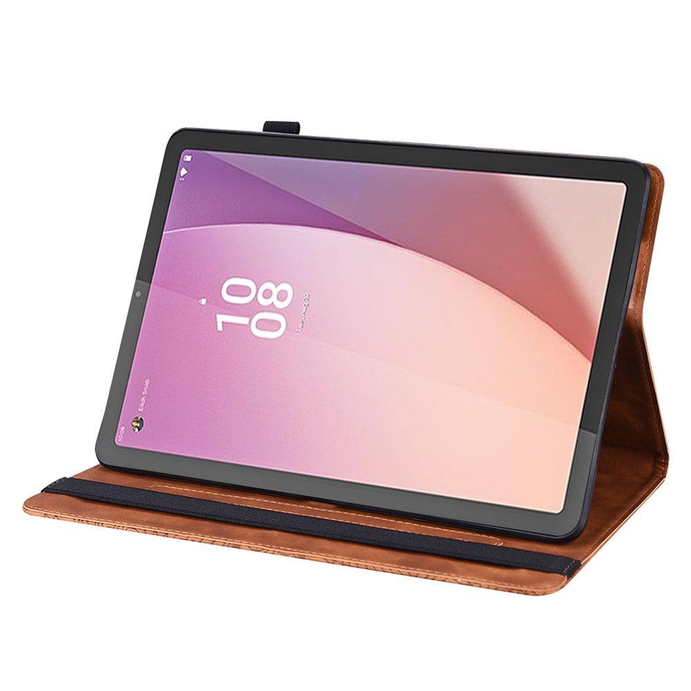 For Lenovo Tab M9 Flip PU Leather Cover Flower Imprinting Stand Card Holder Tablet Case - Brown