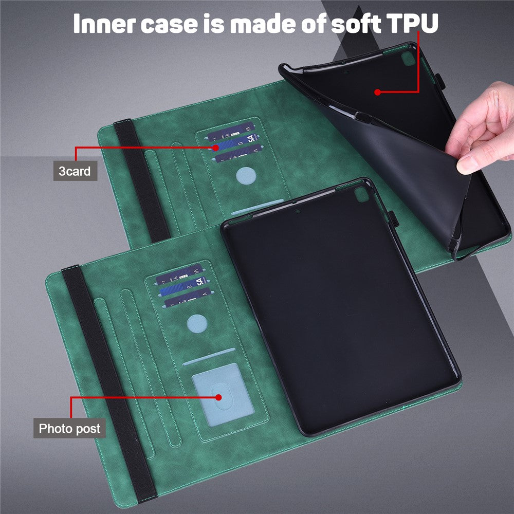 For Lenovo Tab M9 Flip PU Leather Cover Flower Imprinting Stand Card Holder Tablet Case - Green