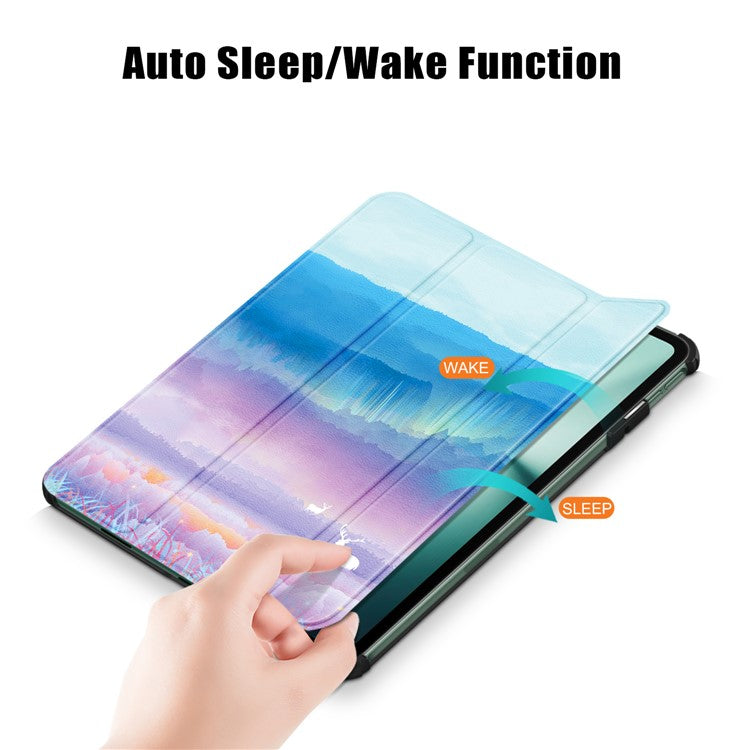 For OnePlus Pad / Oppo Pad 2 Tri-fold Stand Tablet Case Pattern Printing Tablet Leather Cover with Auto Wake / Sleep - Fantasy Deer