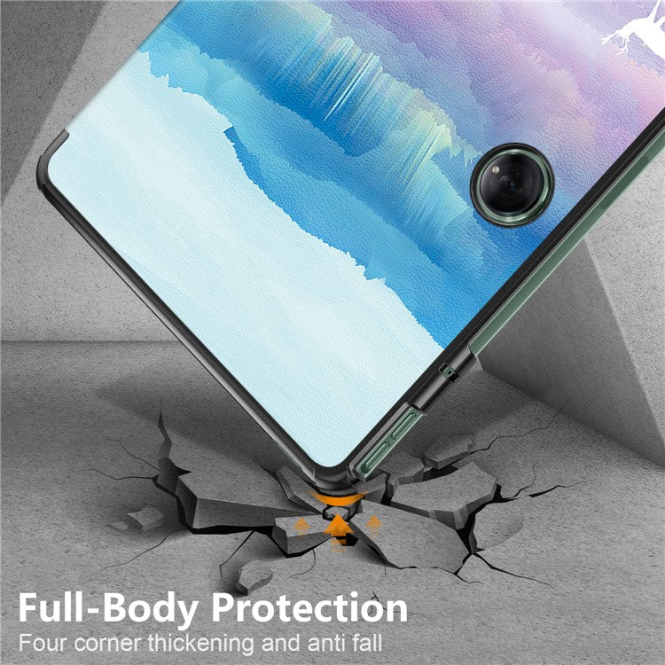 For OnePlus Pad / Oppo Pad 2 Tri-fold Stand Tablet Case Pattern Printing Tablet Leather Cover with Auto Wake / Sleep - Fantasy Deer