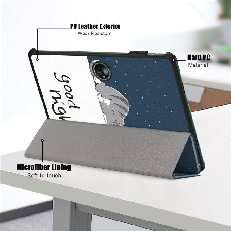 For OnePlus Pad / Oppo Pad 2 Tri-fold Stand Tablet Case Pattern Printing Tablet Leather Cover with Auto Wake / Sleep - Cat