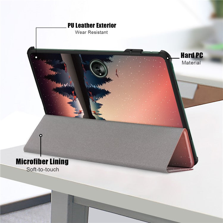 For OnePlus Pad / Oppo Pad 2 Tri-fold Stand Tablet Case Pattern Printing Tablet Leather Cover with Auto Wake / Sleep - Nightfall