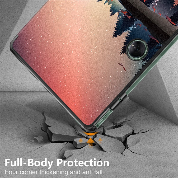 For OnePlus Pad / Oppo Pad 2 Tri-fold Stand Tablet Case Pattern Printing Tablet Leather Cover with Auto Wake / Sleep - Nightfall