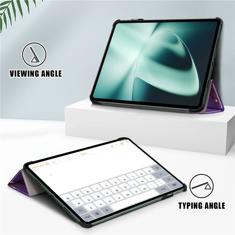 For OnePlus Pad / Oppo Pad 2 Tri-fold Stand Tablet Case Pattern Printing Tablet Leather Cover with Auto Wake / Sleep - Galaxy