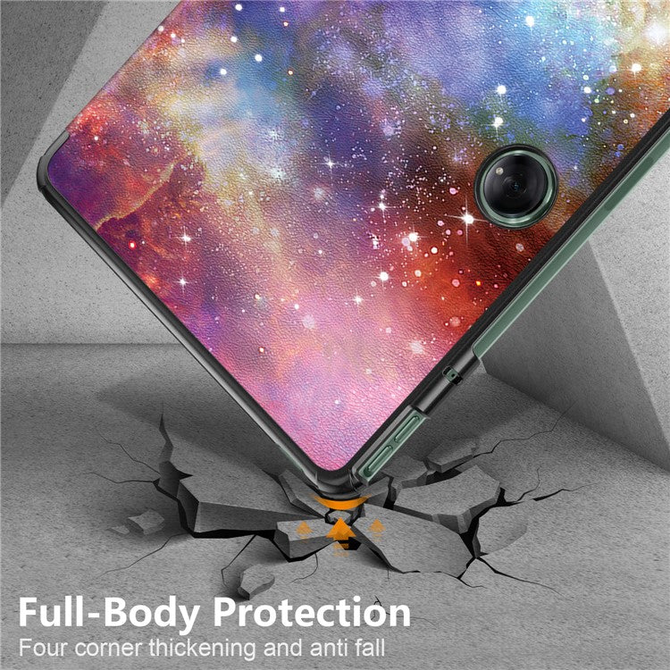 For OnePlus Pad / Oppo Pad 2 Tri-fold Stand Tablet Case Pattern Printing Tablet Leather Cover with Auto Wake / Sleep - Galaxy