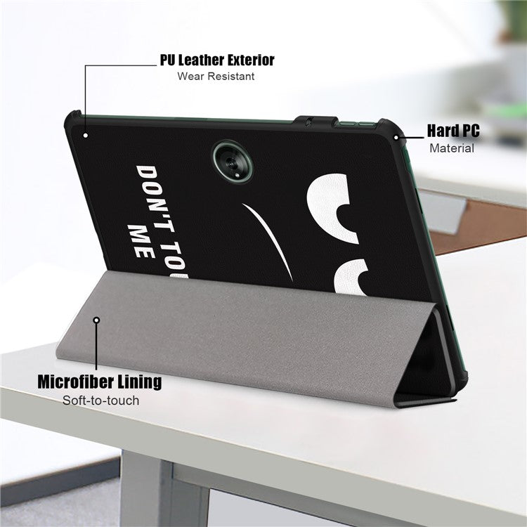 For OnePlus Pad / Oppo Pad 2 Tri-fold Stand Tablet Case Pattern Printing Tablet Leather Cover with Auto Wake / Sleep - Don't Touch Me