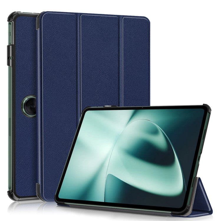Leather Tablet Case for OnePlus Pad / Oppo Pad 2 Tri-fold Stand Tablet Cover with Auto Wake / Sleep - Dark Blue