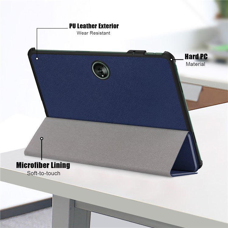 Leather Tablet Case for OnePlus Pad / Oppo Pad 2 Tri-fold Stand Tablet Cover with Auto Wake / Sleep - Dark Blue