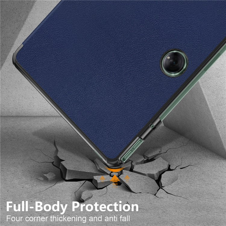 Leather Tablet Case for OnePlus Pad / Oppo Pad 2 Tri-fold Stand Tablet Cover with Auto Wake / Sleep - Dark Blue