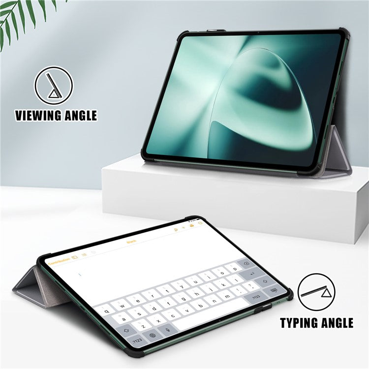 Leather Tablet Case for OnePlus Pad / Oppo Pad 2 Tri-fold Stand Tablet Cover with Auto Wake / Sleep - Grey