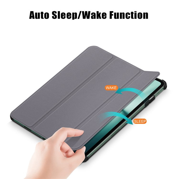 Leather Tablet Case for OnePlus Pad / Oppo Pad 2 Tri-fold Stand Tablet Cover with Auto Wake / Sleep - Grey