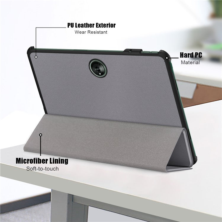 Leather Tablet Case for OnePlus Pad / Oppo Pad 2 Tri-fold Stand Tablet Cover with Auto Wake / Sleep - Grey
