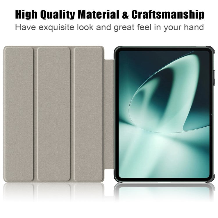 Leather Tablet Case for OnePlus Pad / Oppo Pad 2 Tri-fold Stand Tablet Cover with Auto Wake / Sleep - Rose Gold
