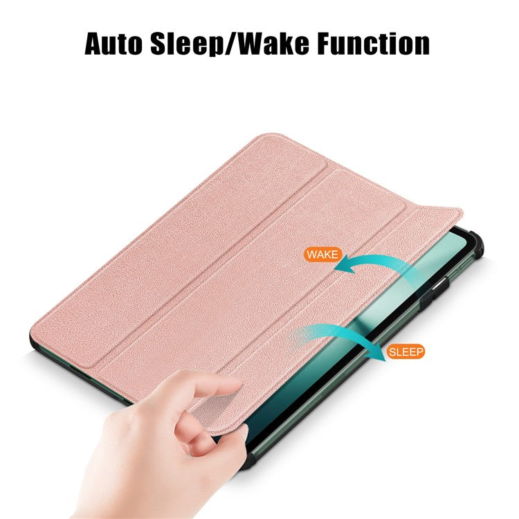 Leather Tablet Case for OnePlus Pad / Oppo Pad 2 Tri-fold Stand Tablet Cover with Auto Wake / Sleep - Rose Gold