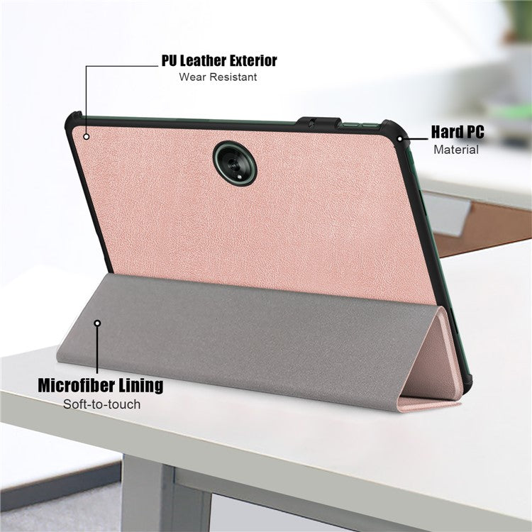 Leather Tablet Case for OnePlus Pad / Oppo Pad 2 Tri-fold Stand Tablet Cover with Auto Wake / Sleep - Rose Gold