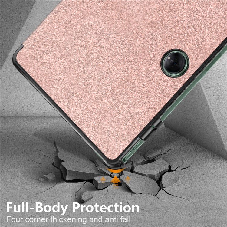 Leather Tablet Case for OnePlus Pad / Oppo Pad 2 Tri-fold Stand Tablet Cover with Auto Wake / Sleep - Rose Gold