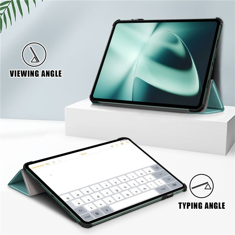 Leather Tablet Case for OnePlus Pad / Oppo Pad 2 Tri-fold Stand Tablet Cover with Auto Wake / Sleep - Blackish Green