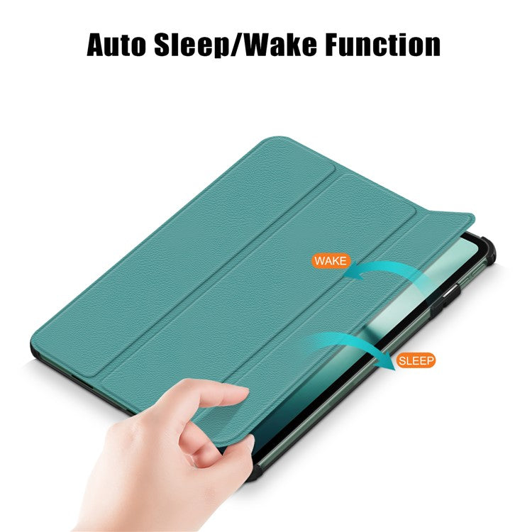 Leather Tablet Case for OnePlus Pad / Oppo Pad 2 Tri-fold Stand Tablet Cover with Auto Wake / Sleep - Blackish Green